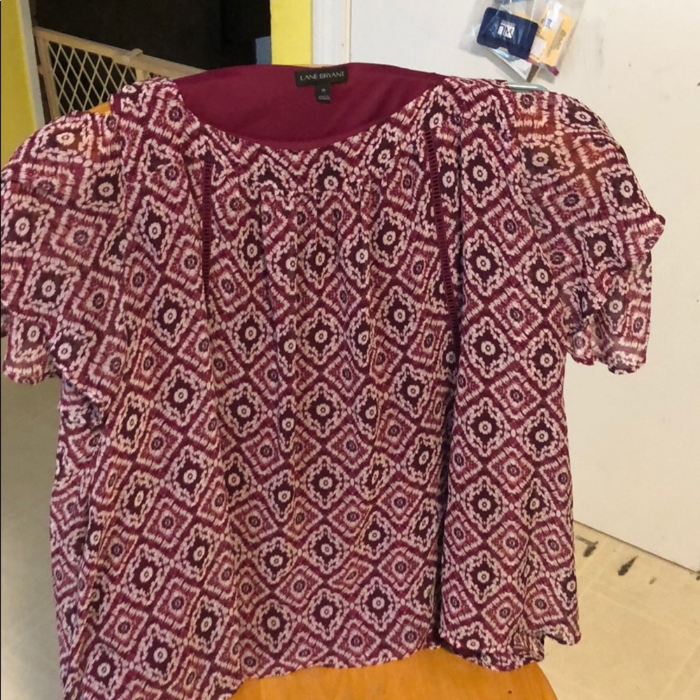 Lane Bryant- Burgundy cold shoulder shirt